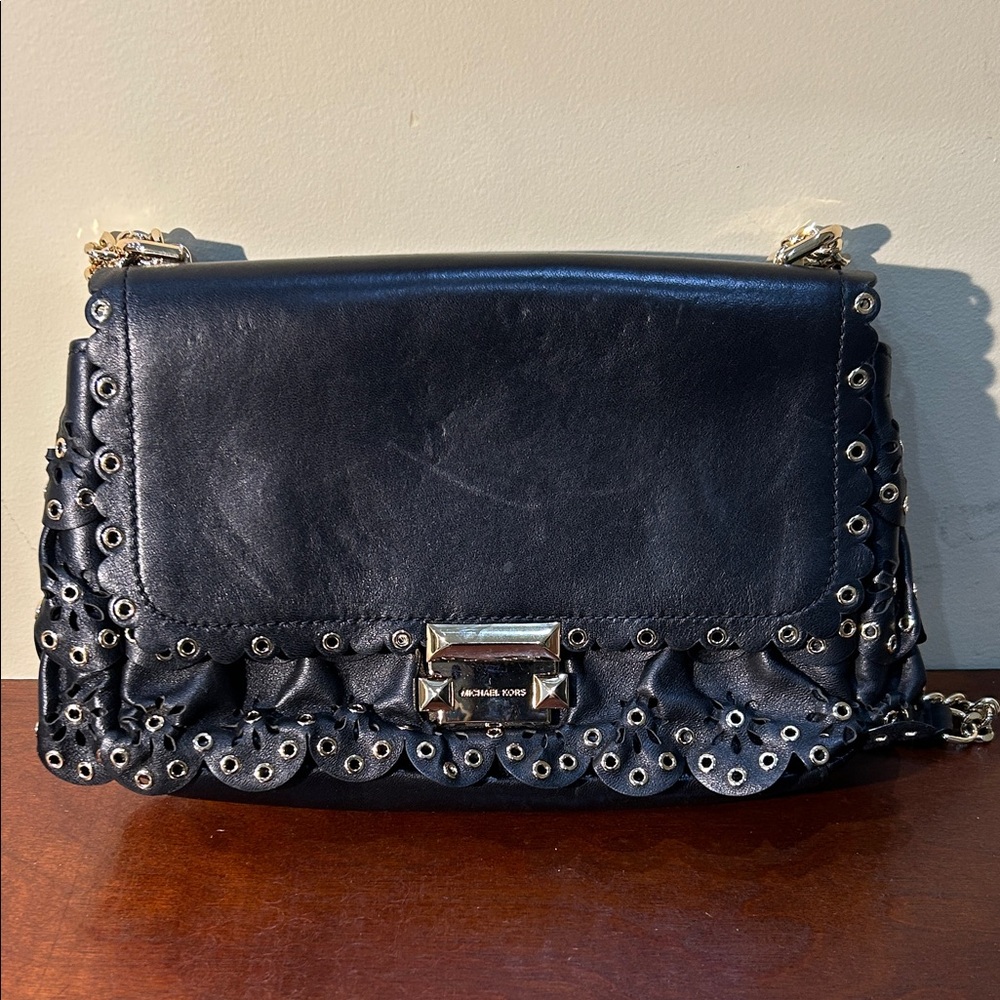 Michael Kors Black Eyelet Leather Shoulder Bag